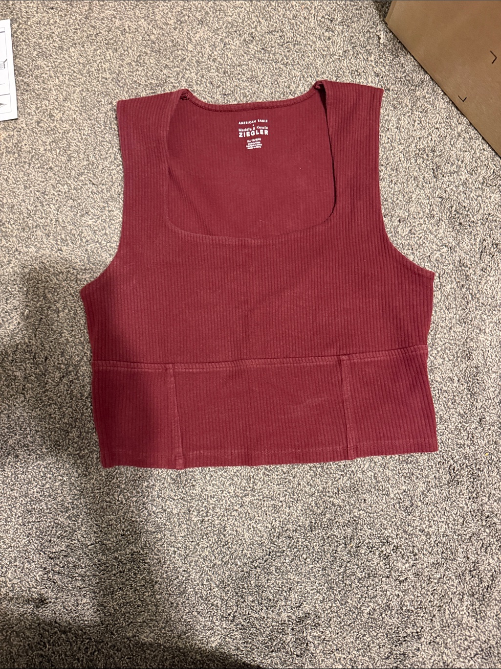 American Eagle Outfitters Ribbed Square-Neck Crop Tank - Wine